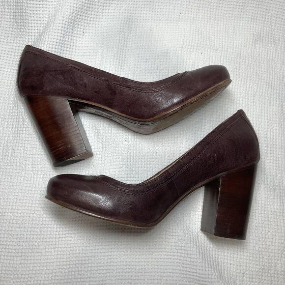 FRYE Carson Pump 73916 Burgundy Leather Round Toe Block Heel Shoes 7.5M - Picture 8 of 13